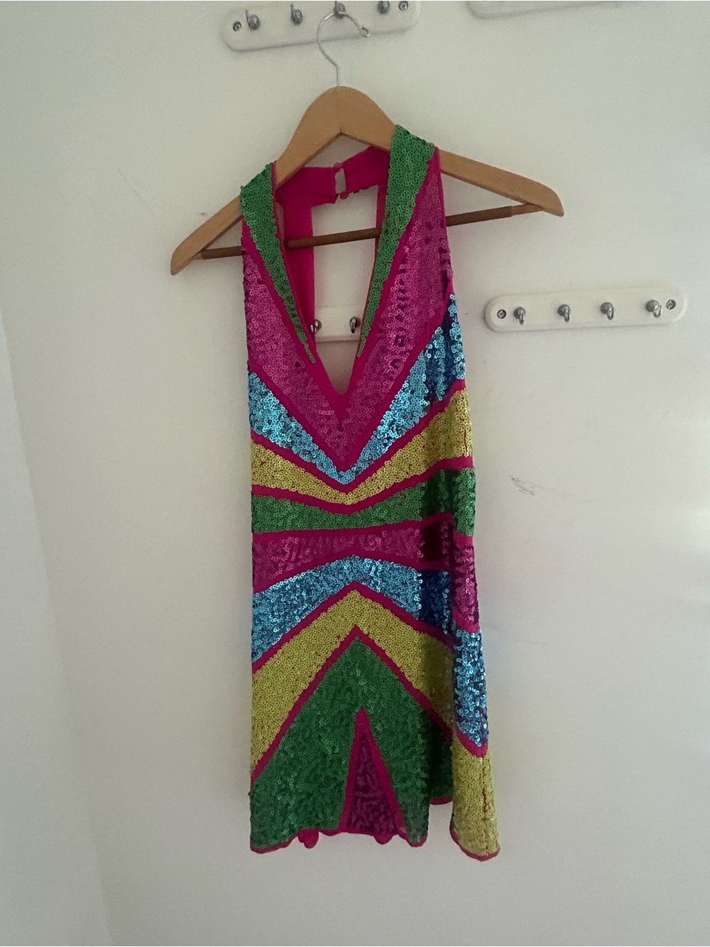 Multicolor Sequin Halter Mini Dress - Bright Pink, Green, Blue, Gold